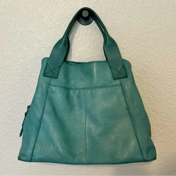 American Leather Co. Ada Triple Entry Satchel Crossbody Hobo Teal Medium - Picture 6 of 10